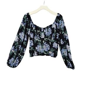 Abercrombie & Fitch Milkmaid Cottage Crop Top Womens XL Floral Puff‎ Long Sleeve